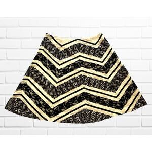 AKS Amy K Su Beige Black Satin Lace Size 14 A-Line Flowy Skirt Retroglam Regal